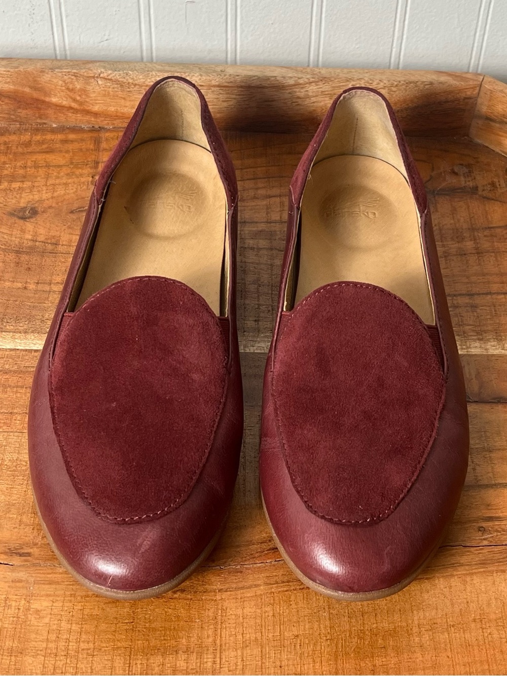 Dansko Lace Slip On Loafers Wine Leather Suede 37 Comfort